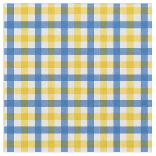 Blue  Yellow Bright Summer Gingham Plaid Tartan Fabric