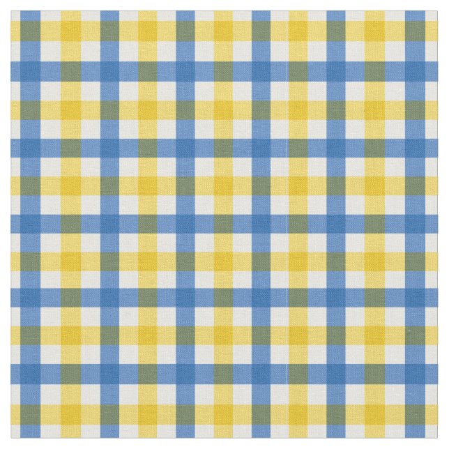 Blue & Yellow Bright Summer Gingham Plaid/ Tartan Fabric (Close Up)