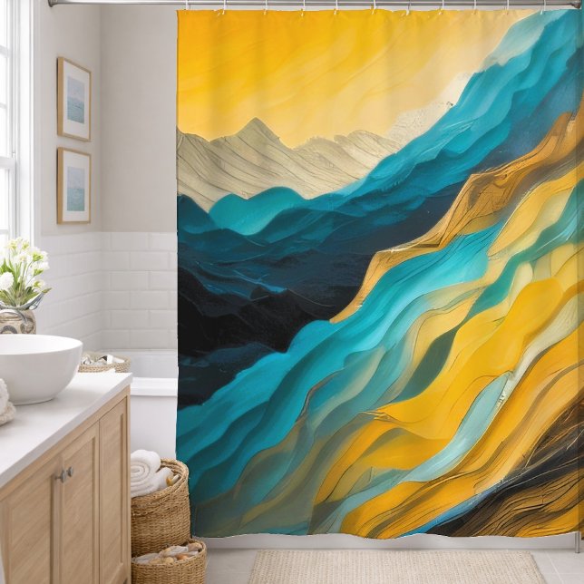 Blue Yellow Brown Abstract Landscape Shower Curtain (Creator Uploaded)