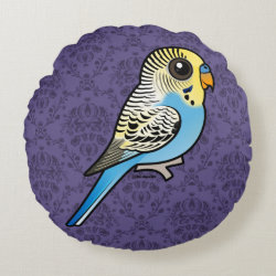 Customizable Blue & Yellow Budgie Round Throw Pillow (16