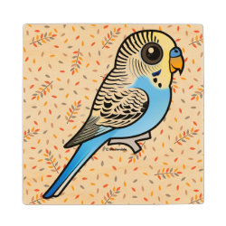 Customizable Blue & Yellow Budgie 4 Inch Wooden Coaster