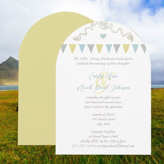 Blue & Yellow Bunting Pennant Wedding Invitations (Creator Uploaded)