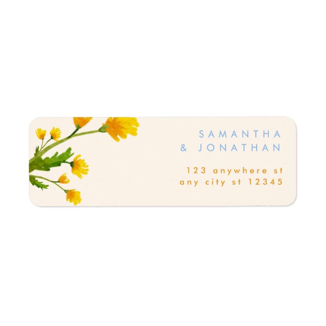 Blue & Yellow buttercup editable wedding Label (Front)