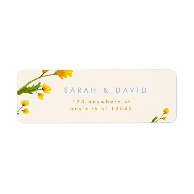 Blue & Yellow buttercup editable wedding Label (Front)