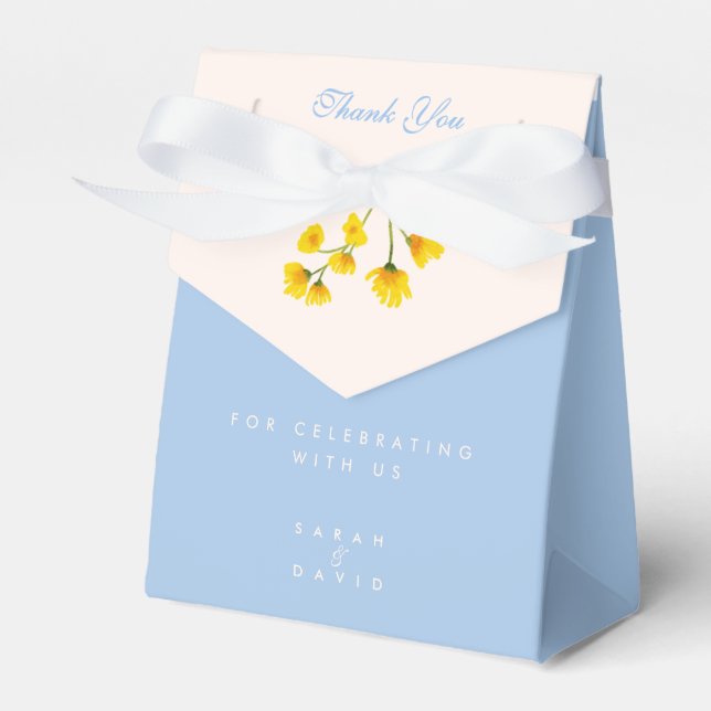 Blue & Yellow buttercup Wedding Favor Boxes (Front Side)