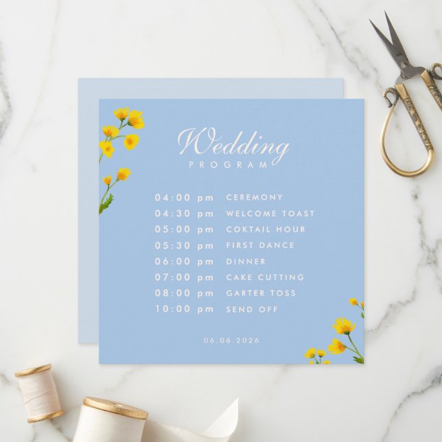 Blue & Yellow buttercup wedding Program (Front/Back In Situ)