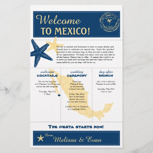 Blue Yellow Cabo Mexico Wedding Welcome Letter