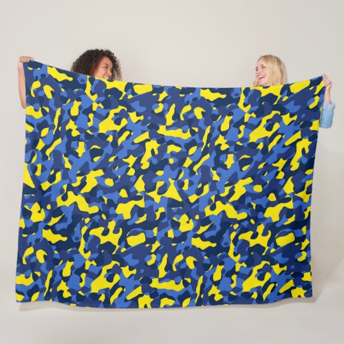 Blue Yellow Camouflage Print Pattern Fleece Blanket