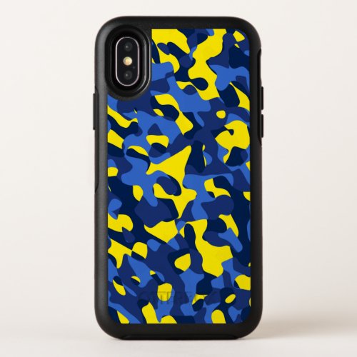 Blue Yellow Camouflage Print Pattern OtterBox Symmetry iPhone XS Case