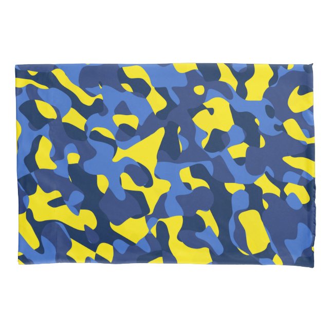 Blue Yellow Camouflage Print Pattern Pillow Case (Front)