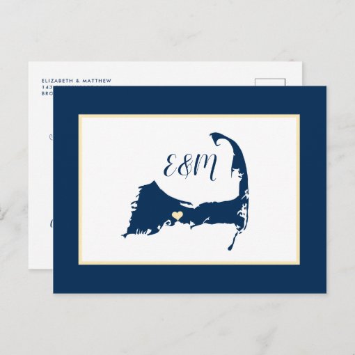 Blue Yellow Cape Cod Wedding Save the Date Postcard | Zazzle