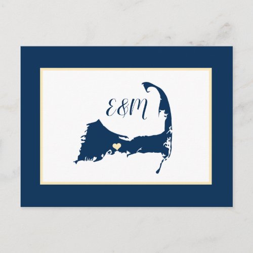 Blue Yellow Cape Cod Wedding Save the Date Postcard