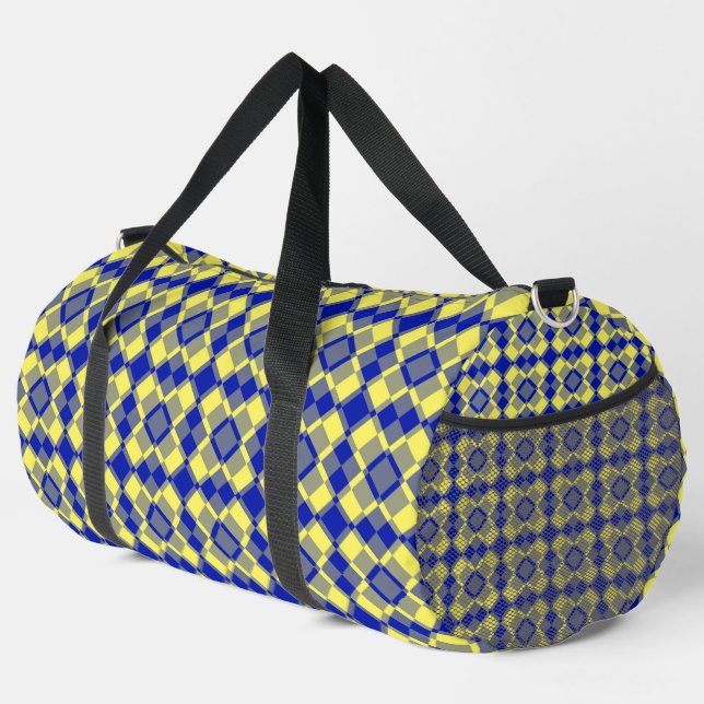 Blue Yellow Checker Argyle Pattern Large Duffle Bag (Right Corner)