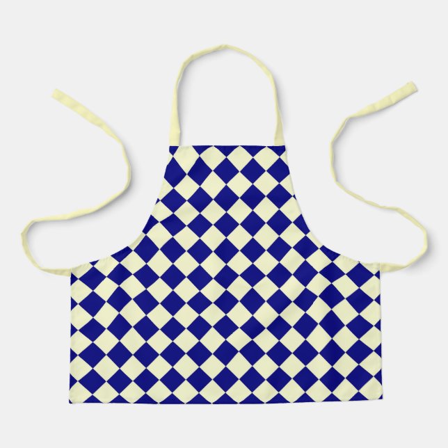 Blue Yellow Checker Diamond Pattern Apron (Front)