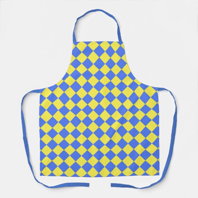 Blue Yellow Checker Diamond Pattern Apron (Front)