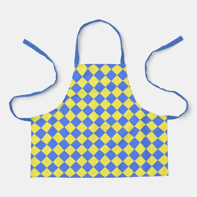 Blue Yellow Checker Diamond Pattern Apron (Front)