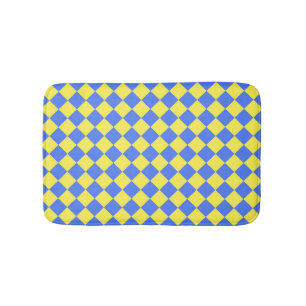 Blue Yellow Checker Diamond Pattern Bath Mat