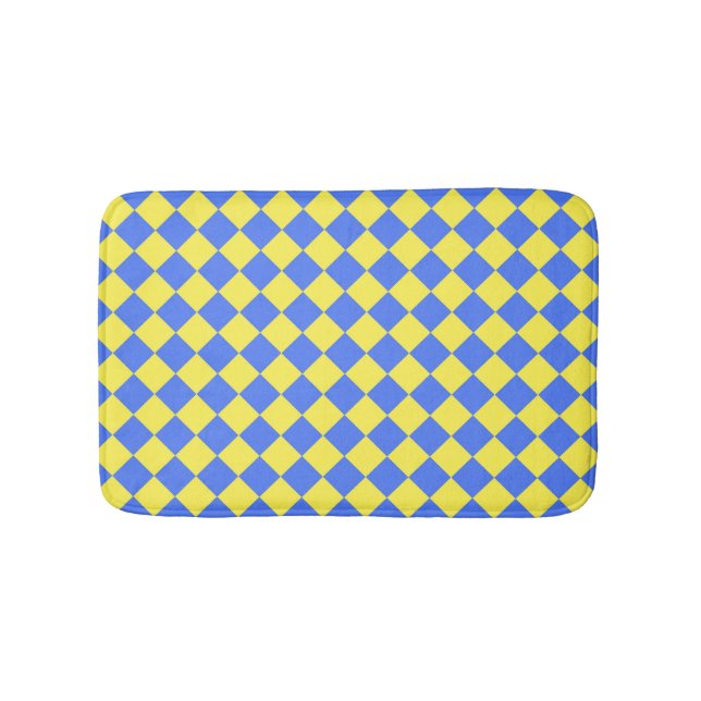 Blue Yellow Checker Diamond Pattern  Bath Mat (Front)