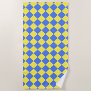 Blue Yellow Checker Diamond Pattern  Beach Towel