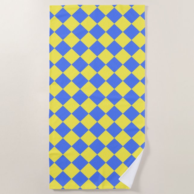 Blue Yellow Checker Diamond Pattern  Beach Towel (Front)
