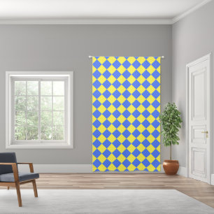 Blue Yellow Checker Diamond Pattern Blackout Curtains
