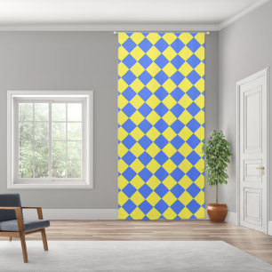 Blue Yellow Checker Diamond Pattern Blackout Curtains