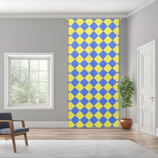 Blue Yellow Checker Diamond Pattern Blackout Curtains (Wide)