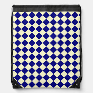 Blue Yellow Checker Diamond Pattern Drawstring Bag