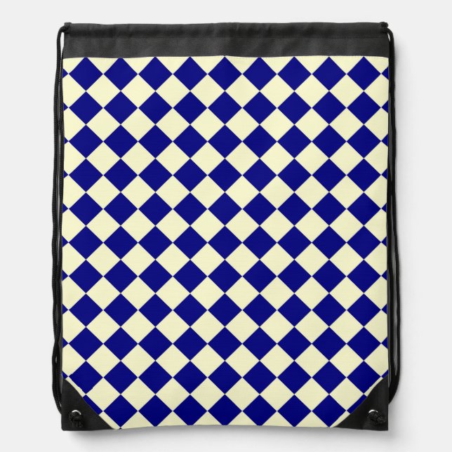 Blue Yellow Checker Diamond Pattern Drawstring Bag (Front)