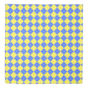 Blue Yellow Checker Diamond Pattern Duvet Cover