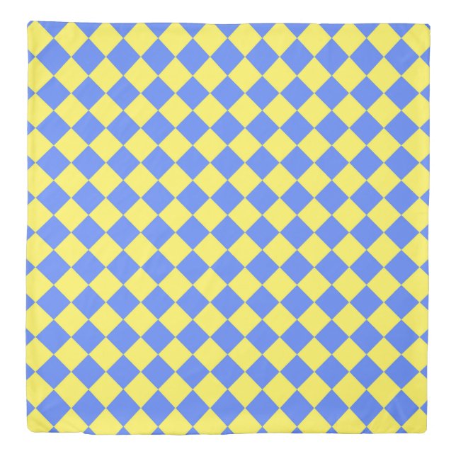 Blue Yellow Checker Diamond Pattern Duvet Cover (Front)