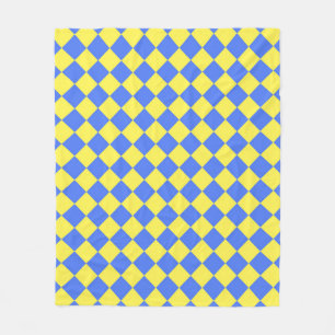 Blue Yellow Checker Diamond Pattern Fleece Blanket