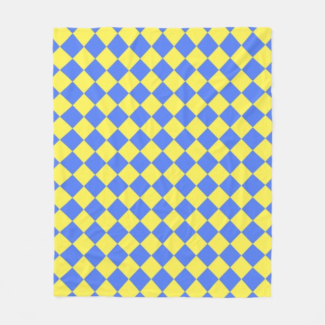 Blue Yellow Checker Diamond Pattern  Fleece Blanket (Front)