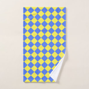 Blue Yellow Checker Diamond Pattern Hand Towel