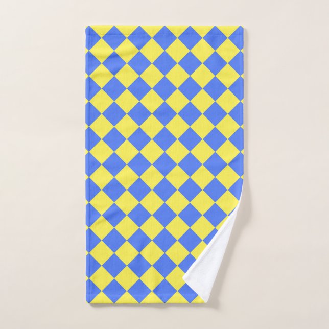Blue Yellow Checker Diamond Pattern  Hand Towel (Hand Towel)
