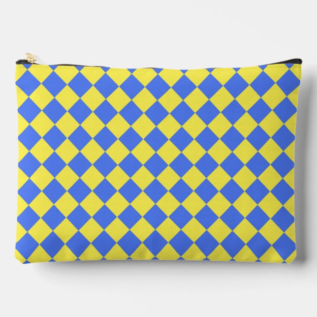 Blue Yellow Checker Diamond Pattern Large Accessory Pouch (Front)