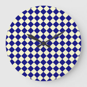 Blue Yellow Checker Diamond Pattern Large Clock