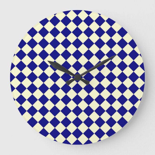 Blue Yellow Checker Diamond Pattern Large Clock (Front)