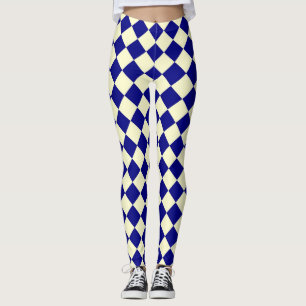 Blue Yellow Checker Diamond Pattern Leggings
