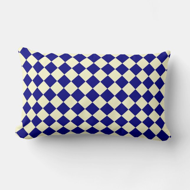 Blue Yellow Checker Diamond Pattern  Lumbar Pillow (Front)