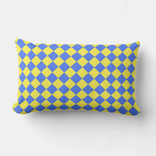 Blue Yellow Checker Diamond Pattern Lumbar Pillow