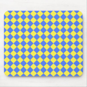 Blue Yellow Checker Diamond Pattern Mouse Pad