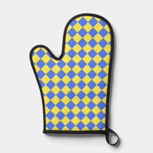 Blue Yellow Checker Diamond Pattern Oven Mitt