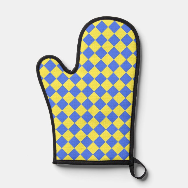 Blue Yellow Checker Diamond Pattern Oven Mitt (Front)