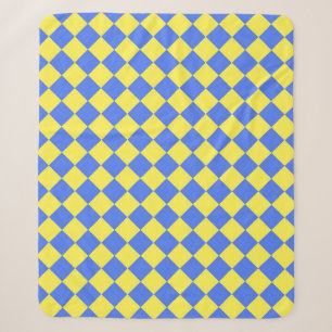 Blue Yellow Checker Diamond Pattern Sherpa Blanket
