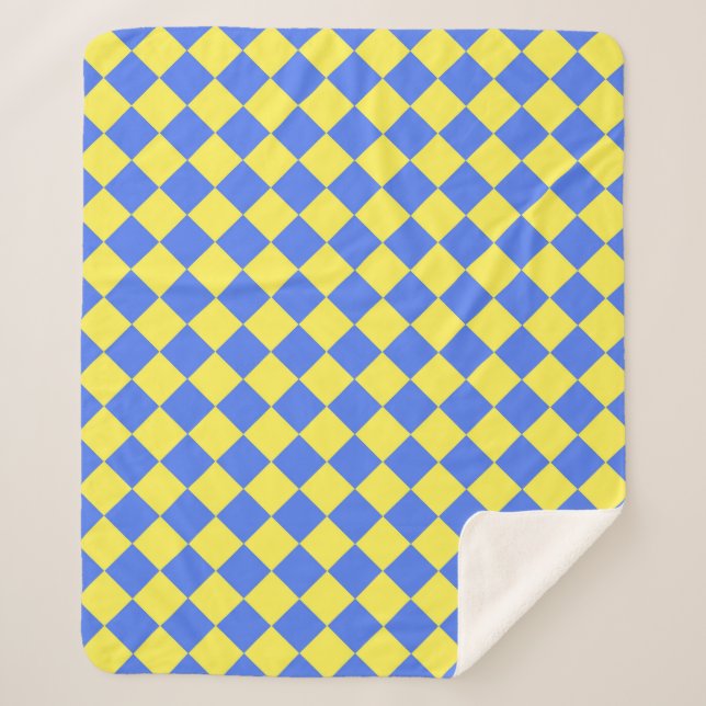 Blue Yellow Checker Diamond Pattern  Sherpa Blanket (Front)