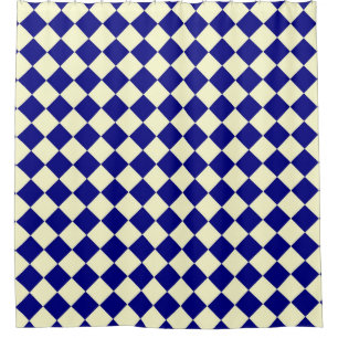 Blue Yellow Checker Diamond Pattern Shower Curtain