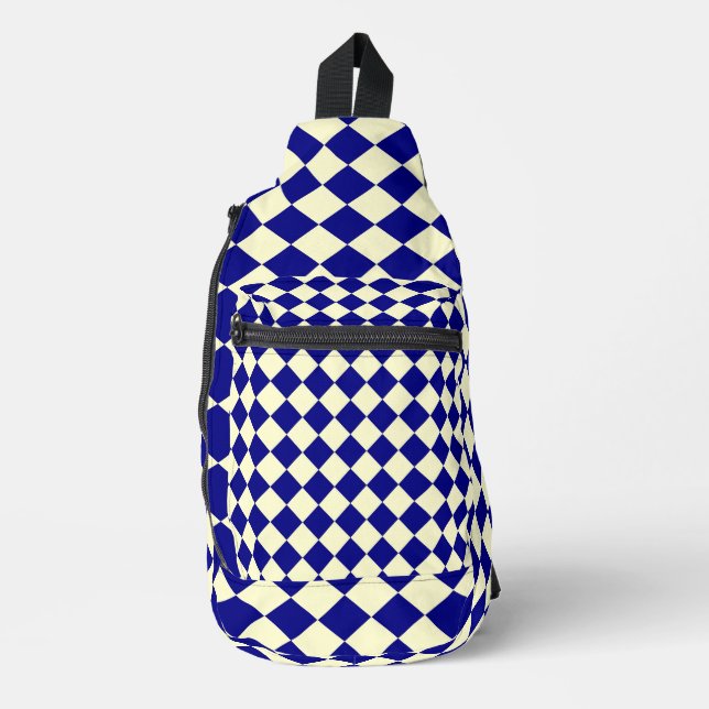 Blue Yellow Checker Diamond Pattern Sling Bag (Front)