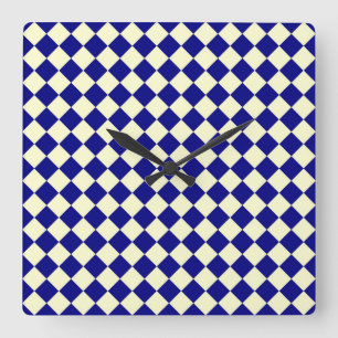 Blue Yellow Checker Diamond Pattern Square Wall Clock