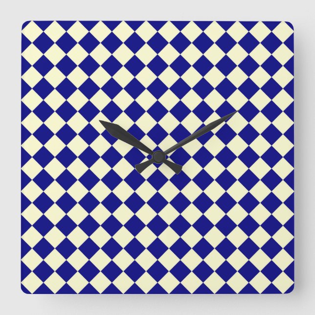 Blue Yellow Checker Diamond Pattern Square Wall Clock (Front)